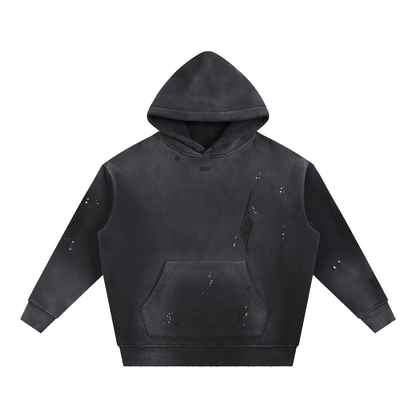Unisex Vintage Washed Frayed Fleece Hoodie in black