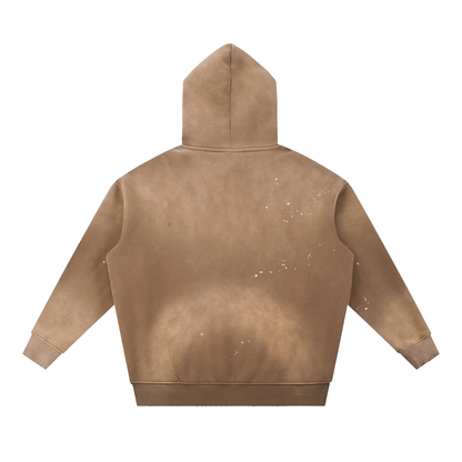 Unisex Vintage Washed Frayed Fleece Hoodie in brown, alternate angle