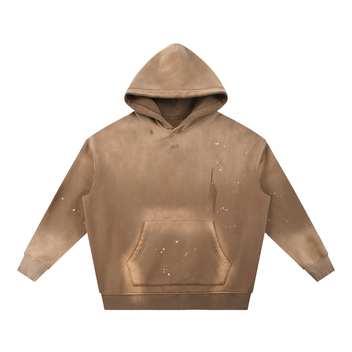 Unisex Vintage Washed Frayed Fleece Hoodie in brown