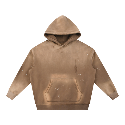 Unisex Vintage Washed Frayed Fleece Hoodie in brown