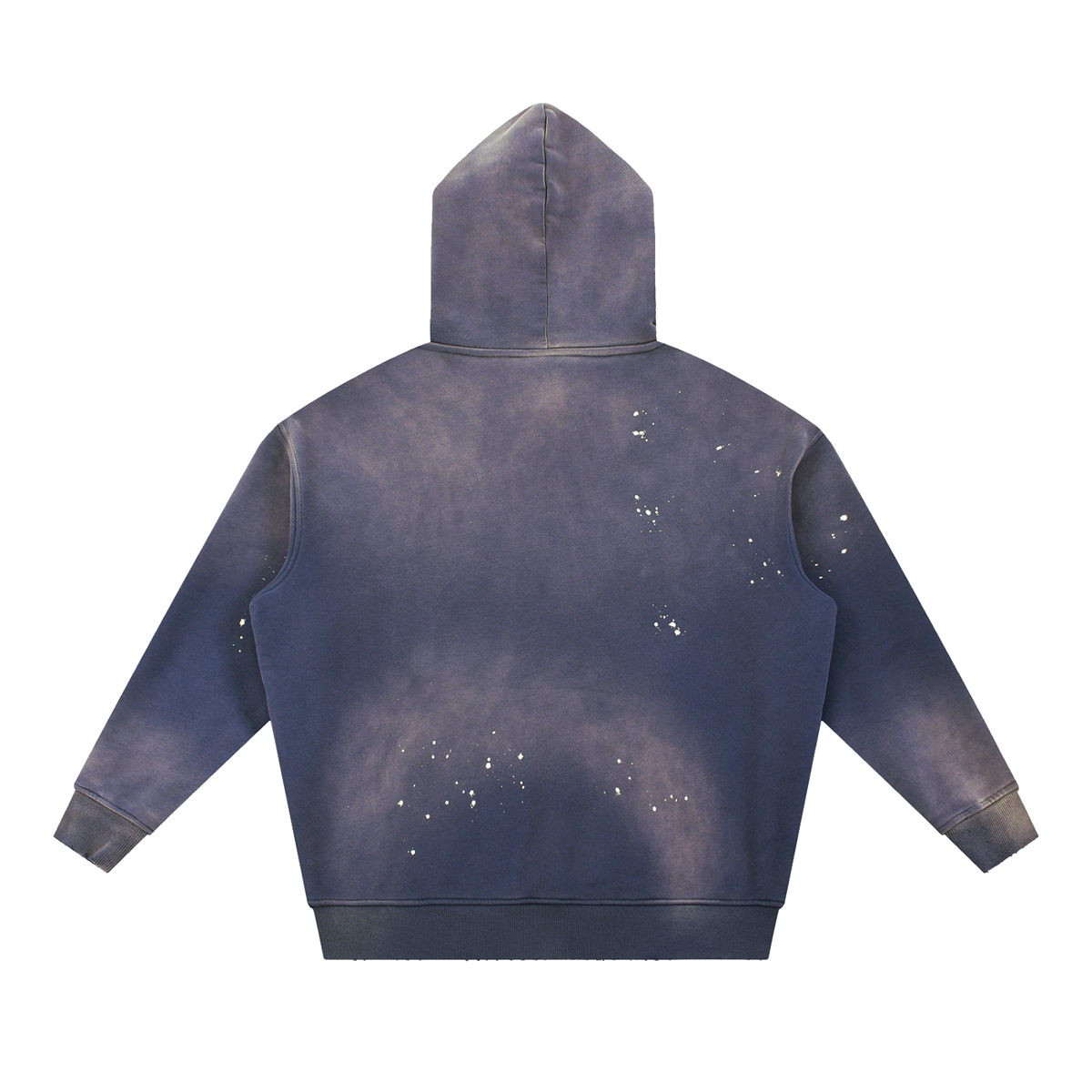 Unisex Vintage Washed Frayed Fleece Hoodie in navy blue, alternate angle