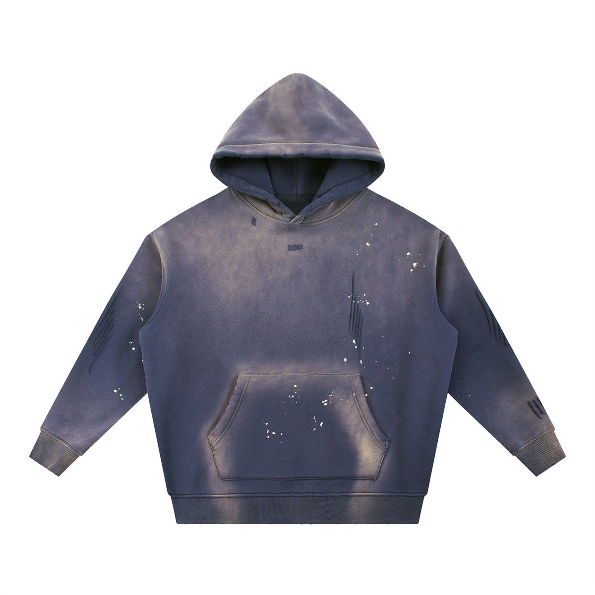 Unisex Vintage Washed Frayed Fleece Hoodie in navy blue