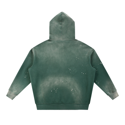 Unisex Vintage Washed Frayed Fleece Hoodie in retro green, alternate angle