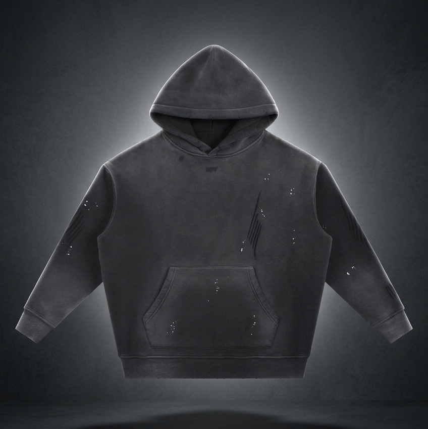 Unisex Vintage Washed Frayed Fleece Hoodie, view 1