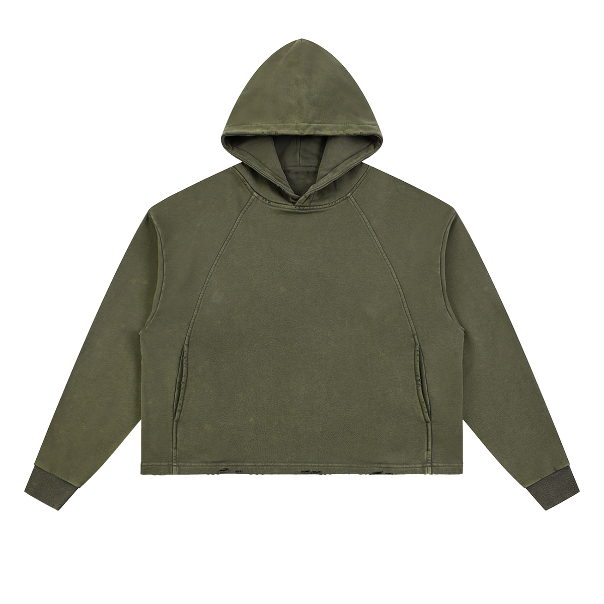 Unisex Vintage Washed Frayed-Hem Hoodie in army green