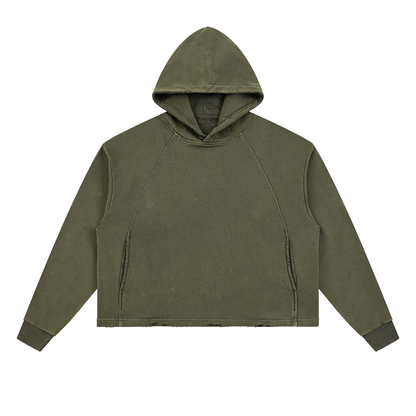 Unisex Vintage Washed Frayed-Hem Hoodie in army green
