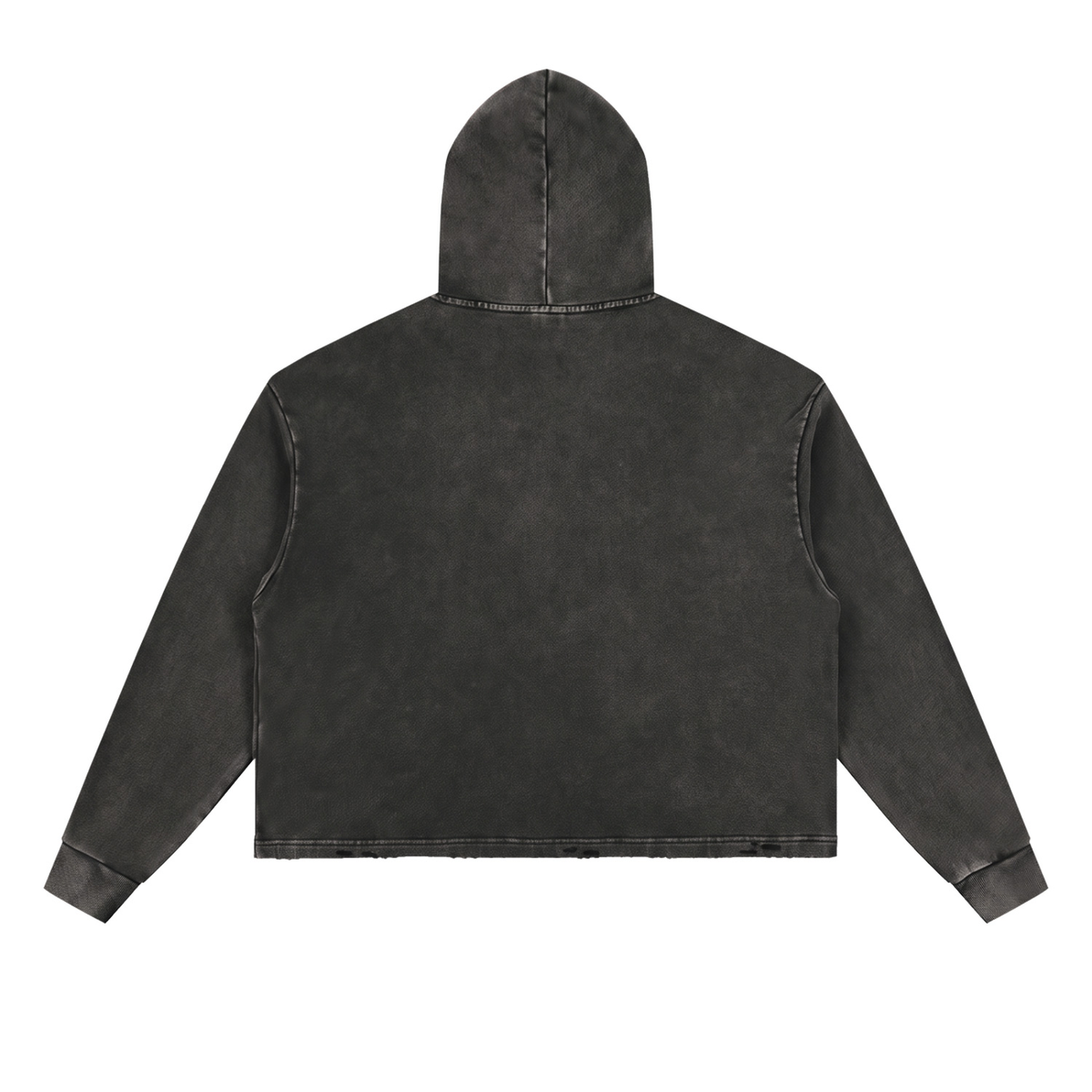 Unisex Vintage Washed Frayed-Hem Hoodie in black, alternate angle