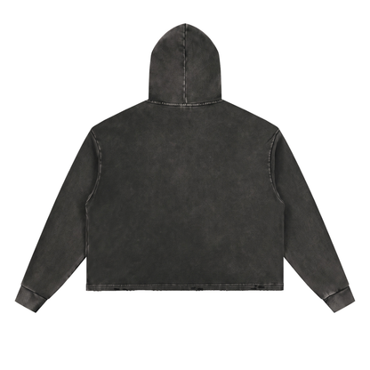Unisex Vintage Washed Frayed-Hem Hoodie in black, alternate angle