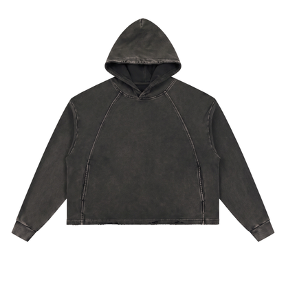 Unisex Vintage Washed Frayed-Hem Hoodie in black