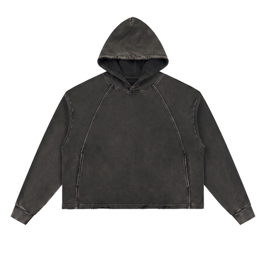 Unisex Vintage Washed Frayed-Hem Hoodie in black