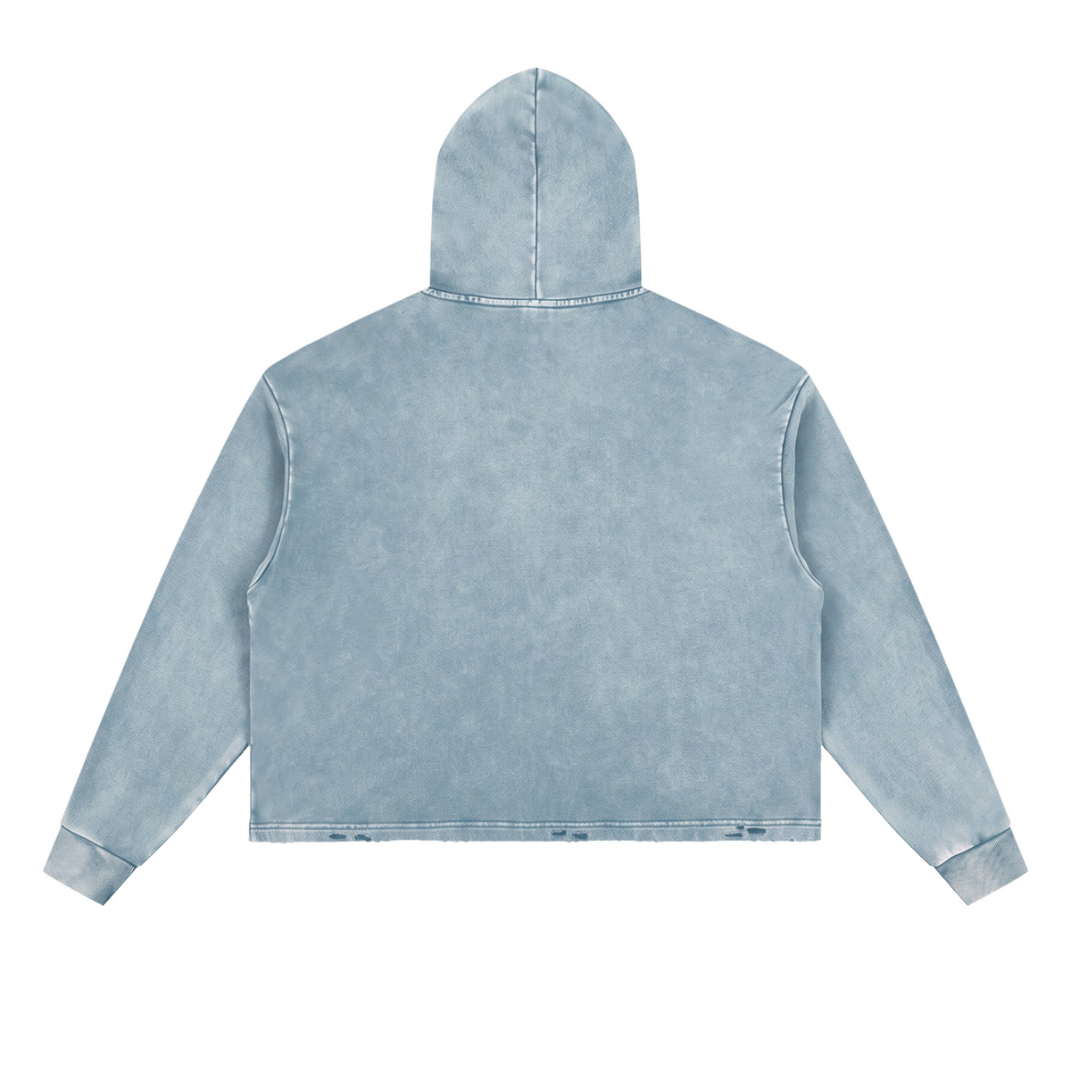 Unisex Vintage Washed Frayed-Hem Hoodie in blue, alternate angle