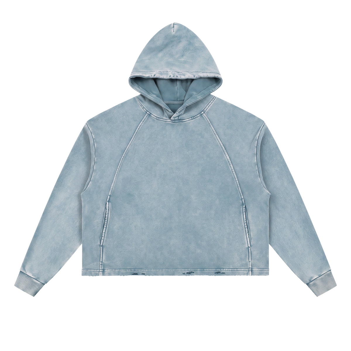 Unisex Vintage Washed Frayed-Hem Hoodie in blue
