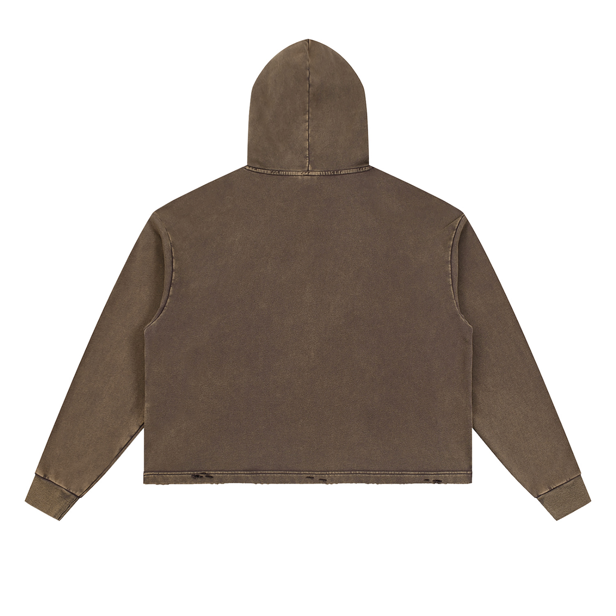 Unisex Vintage Washed Frayed-Hem Hoodie in brown, alternate angle