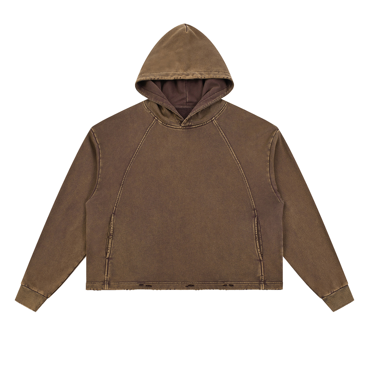 Unisex Vintage Washed Frayed-Hem Hoodie in brown