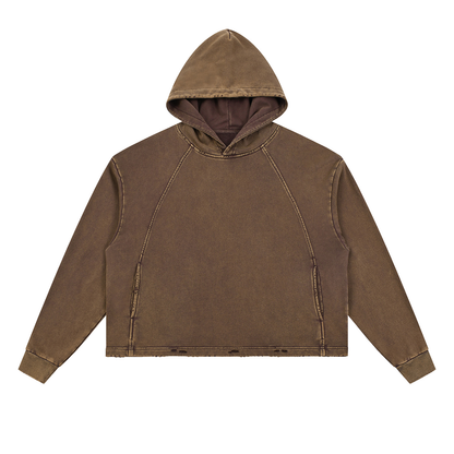 Unisex Vintage Washed Frayed-Hem Hoodie in brown