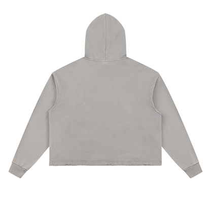 Unisex Vintage Washed Frayed-Hem Hoodie in gray apricot, alternate angle