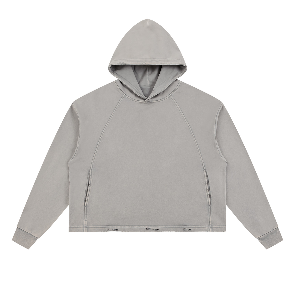 Unisex Vintage Washed Frayed-Hem Hoodie in gray apricot