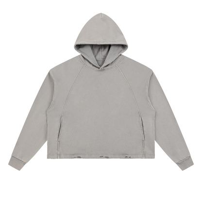 Unisex Vintage Washed Frayed-Hem Hoodie in gray apricot