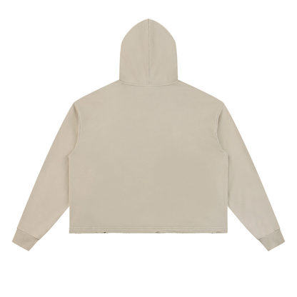 Unisex Vintage Washed Frayed-Hem Hoodie in gray camel, alternate angle