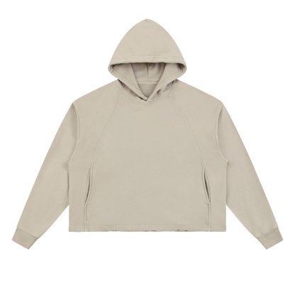 Unisex Vintage Washed Frayed-Hem Hoodie in gray camel