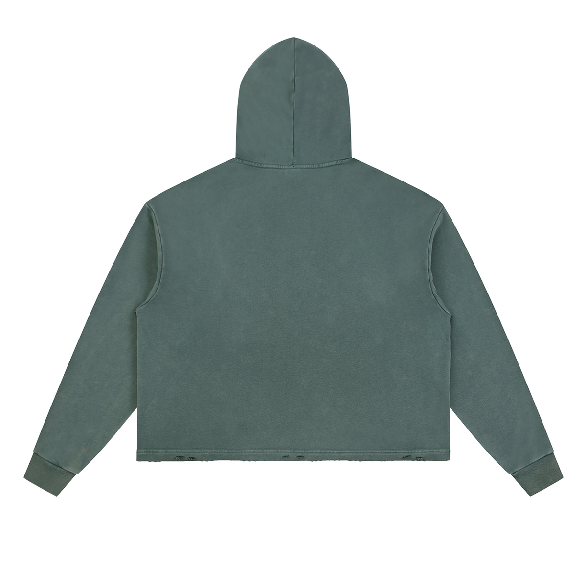 Unisex Vintage Washed Frayed-Hem Hoodie in gray green, alternate angle