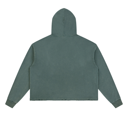 Unisex Vintage Washed Frayed-Hem Hoodie in gray green, alternate angle