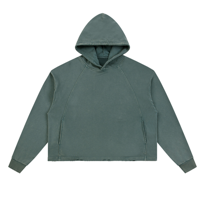 Unisex Vintage Washed Frayed-Hem Hoodie in gray green