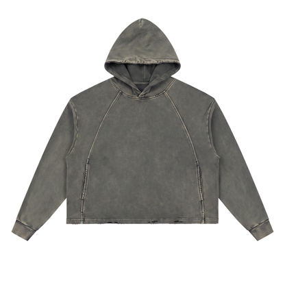 Unisex Vintage Washed Frayed-Hem Hoodie in gray
