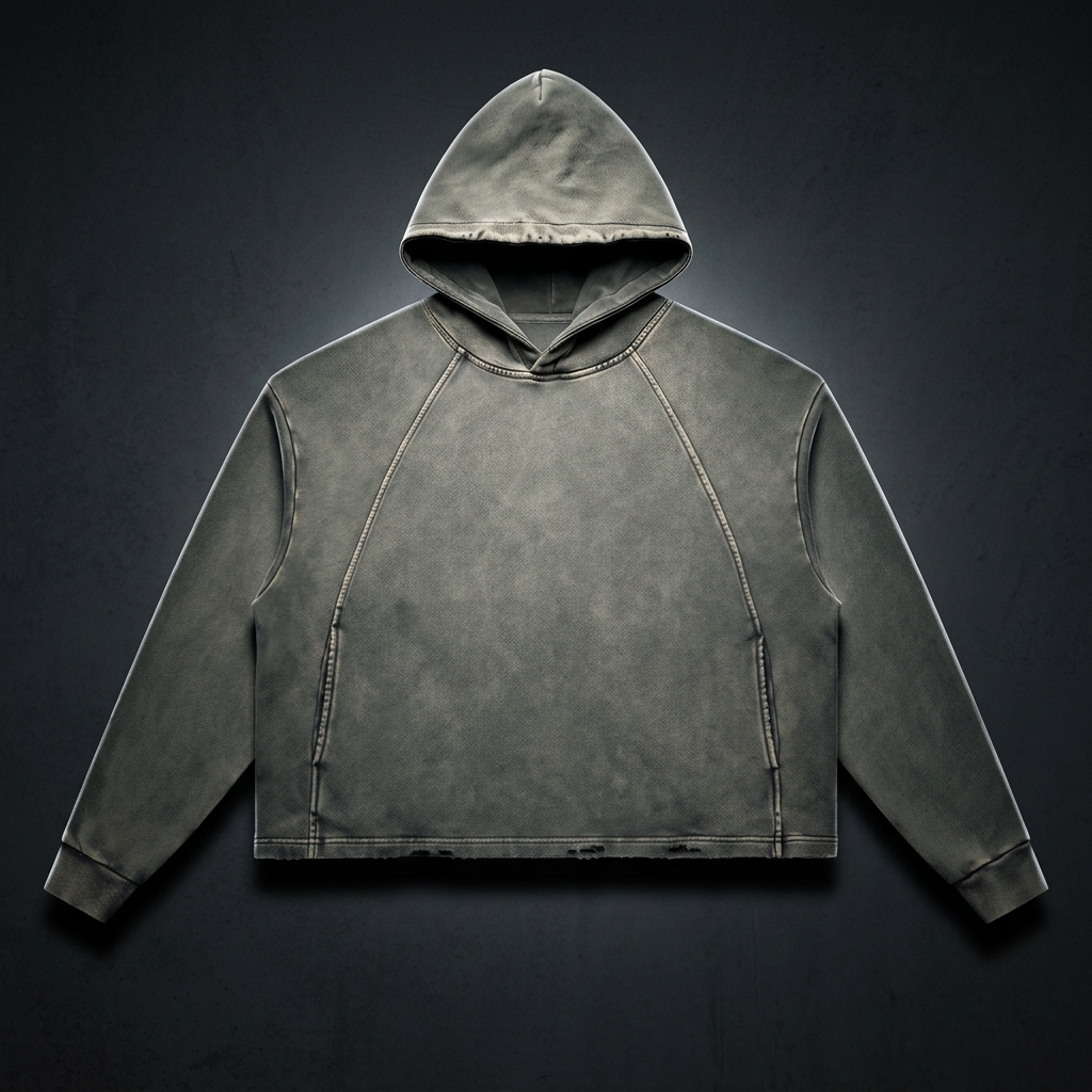 Unisex Vintage Washed Frayed-Hem Hoodie – Loose Fit Thick Cotton Blend