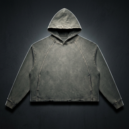 Unisex Vintage Washed Frayed-Hem Hoodie – Loose Fit Thick Cotton Blend