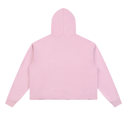 Unisex Vintage Washed Frayed-Hem Hoodie in pink, alternate angle