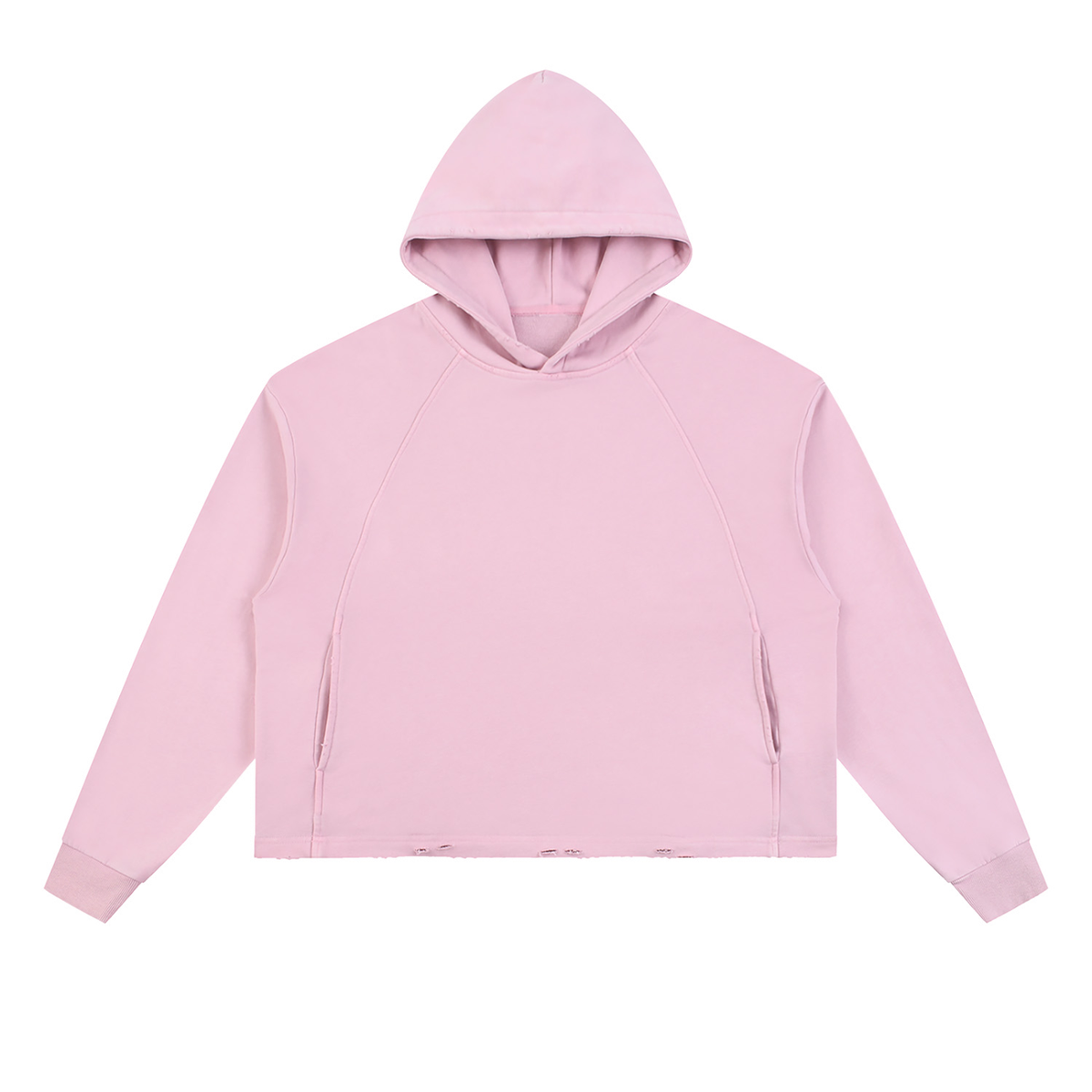 Unisex Vintage Washed Frayed-Hem Hoodie in pink