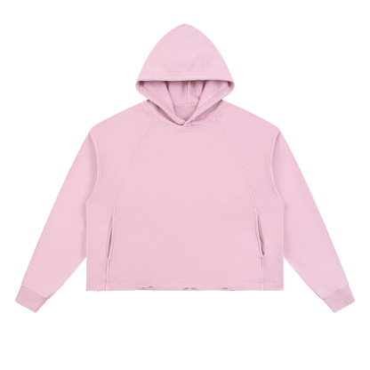 Unisex Vintage Washed Frayed-Hem Hoodie in pink
