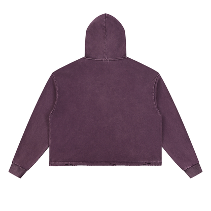 Unisex Vintage Washed Frayed-Hem Hoodie in purple, alternate angle