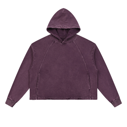 Unisex Vintage Washed Frayed-Hem Hoodie in purple