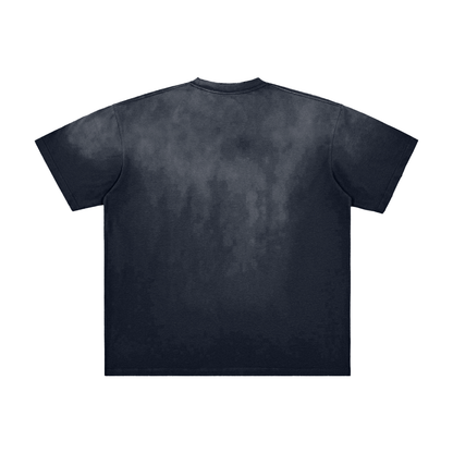 Unisex Vintage Washed Frayed T-Shirt in blue gray, alternate angle