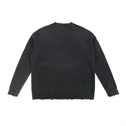 Unisex Vintage Washed Hand-Frayed Sweater in black, alternate angle