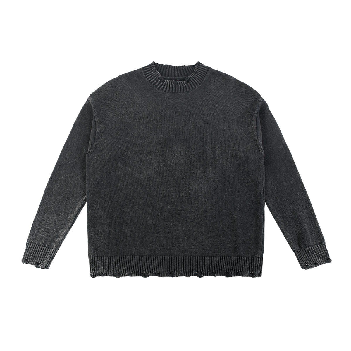 Unisex Vintage Washed Hand-Frayed Sweater in black