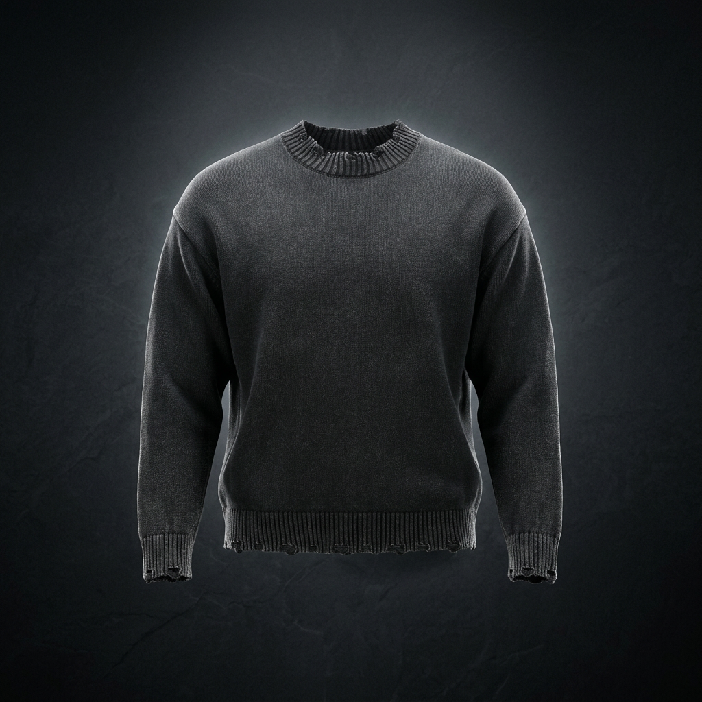 Unisex Vintage Washed Hand-Frayed Sweater