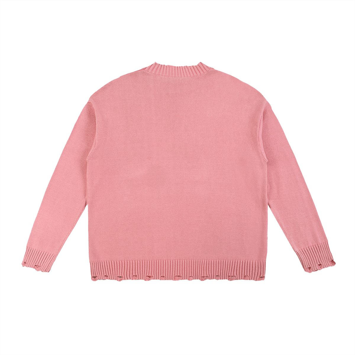 Unisex Vintage Washed Hand-Frayed Sweater in pink, alternate angle