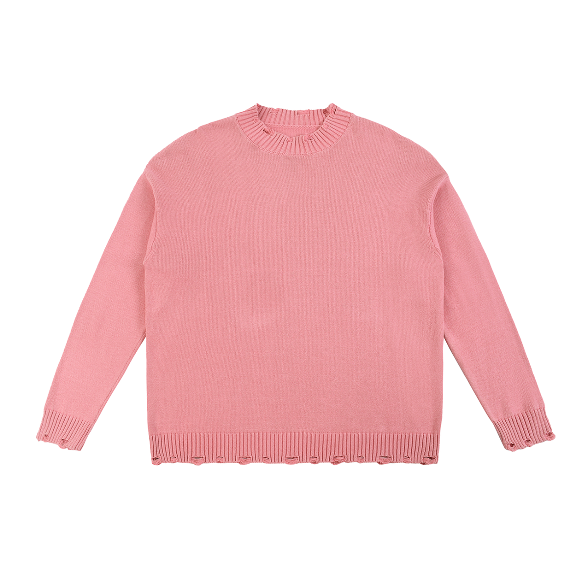 Unisex Vintage Washed Hand-Frayed Sweater in pink