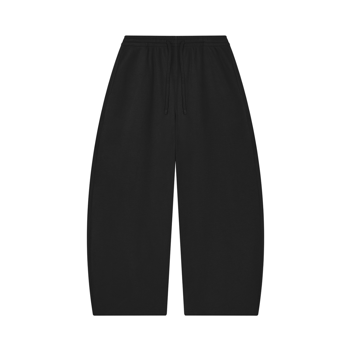 Unisex Waffle Barrel Leg Pants in black
