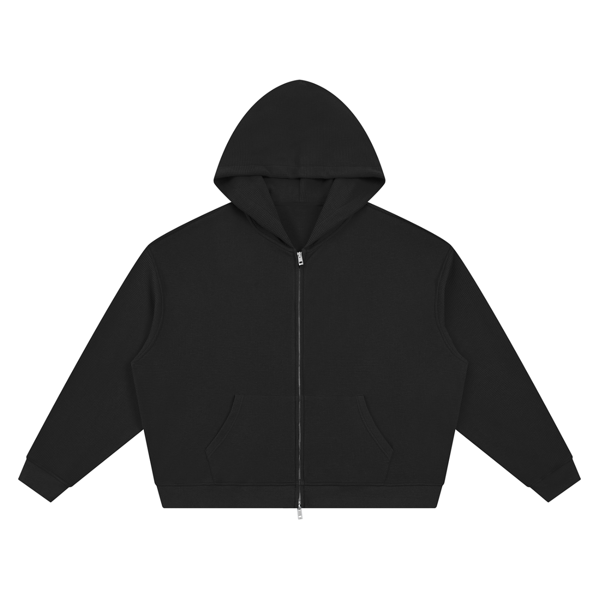 Unisex Waffle Boxy Full Zip Hoodie in black