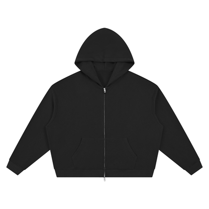 Unisex Waffle Boxy Full Zip Hoodie in black
