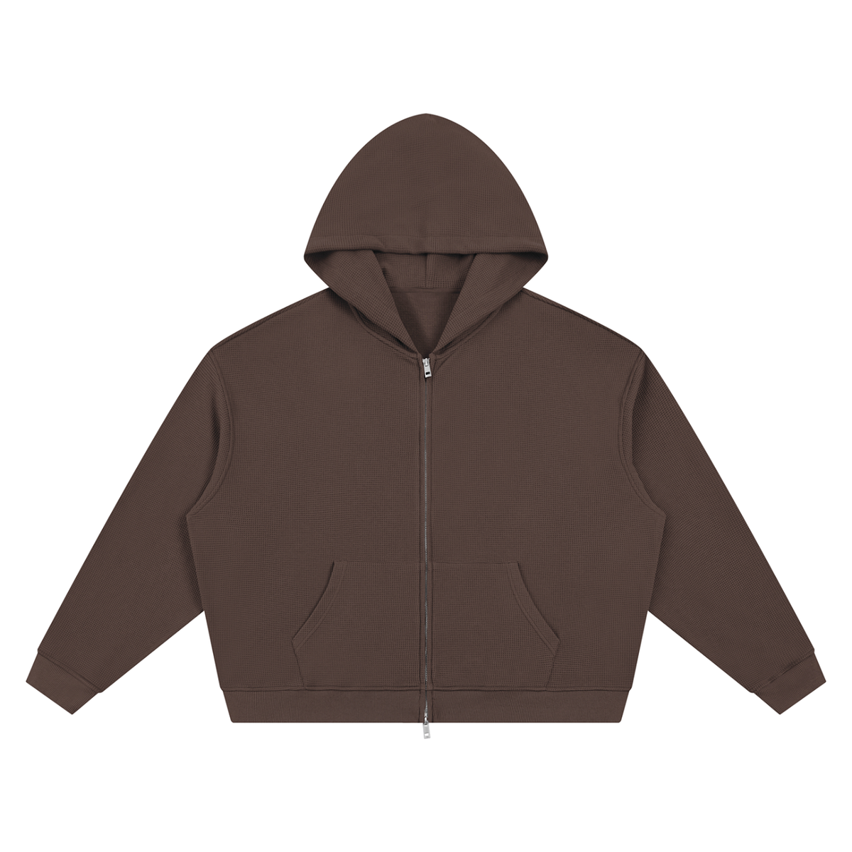 Unisex Waffle Boxy Full Zip Hoodie in coffee