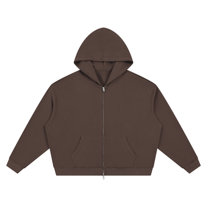 Unisex Waffle Boxy Full Zip Hoodie in coffee