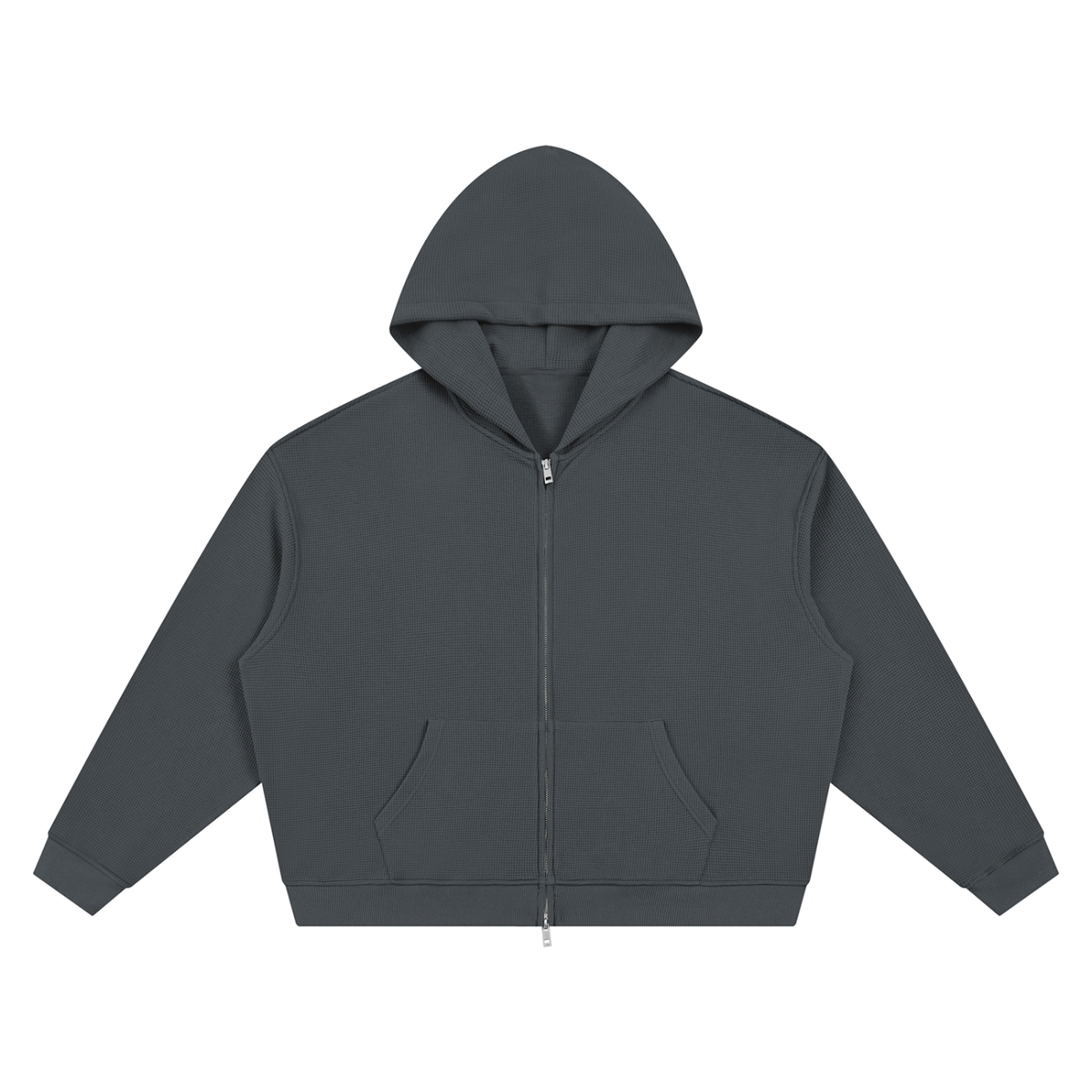 Unisex Waffle Boxy Full Zip Hoodie in dark gray
