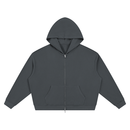 Unisex Waffle Boxy Full Zip Hoodie in dark gray