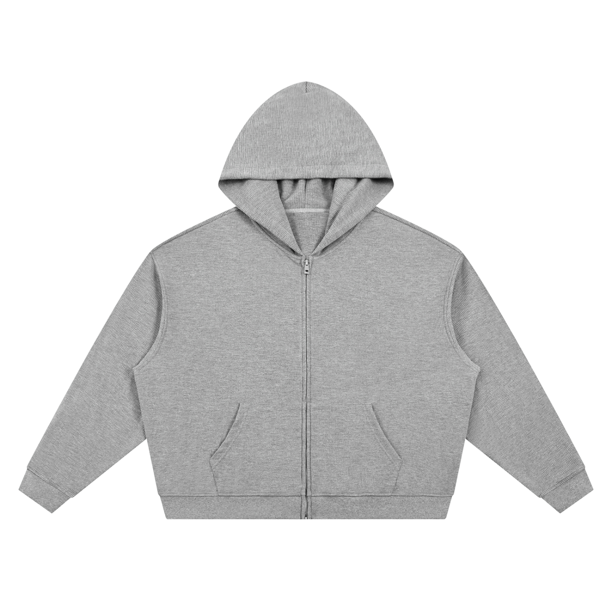 Unisex Waffle Boxy Full Zip Hoodie in flower gray