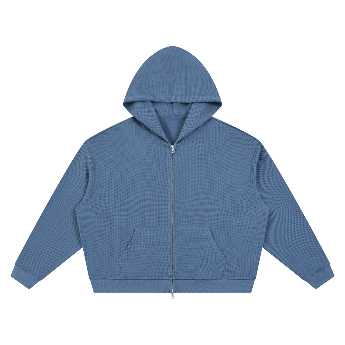 Unisex Waffle Boxy Full Zip Hoodie in jeans blue